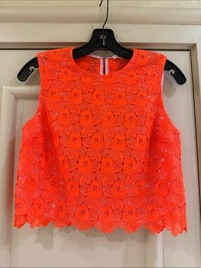 A.L.C. Neon Orange Floral Lace Crop Top